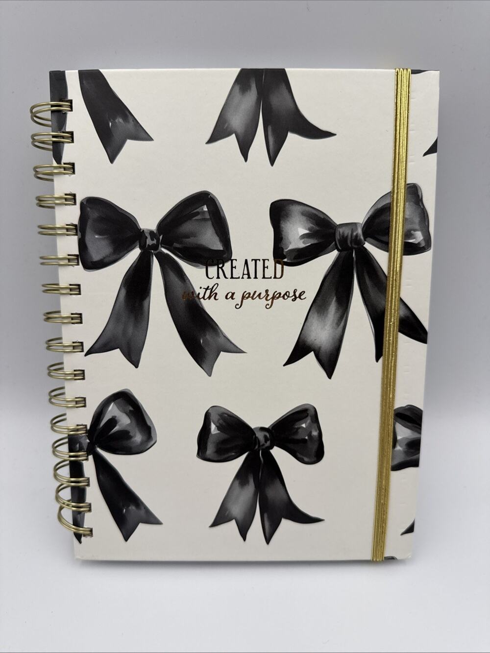 Black Bow Journal Spiral Notebook Created with a Purpose Inspirational Cover